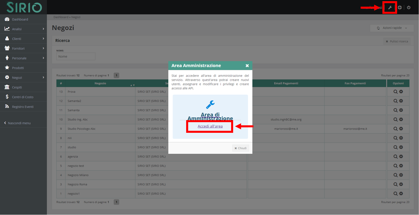 Configurare sistema d'incasso, punto 1