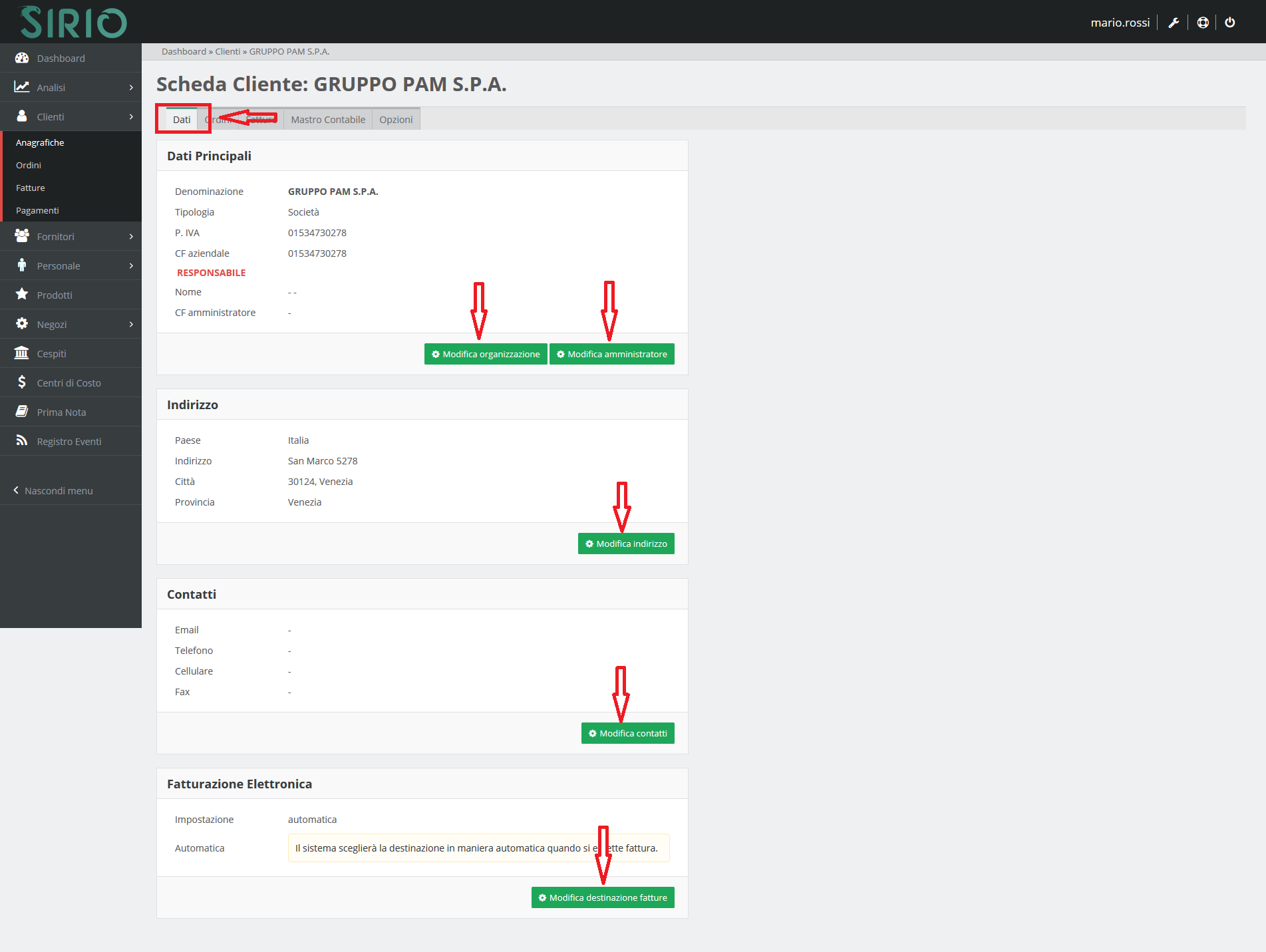 Modificare anagrafica clienti, punto 2