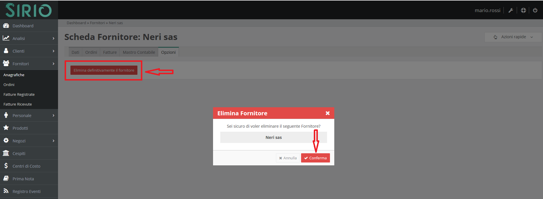 Modificare anagrafica fornitore, punto 5