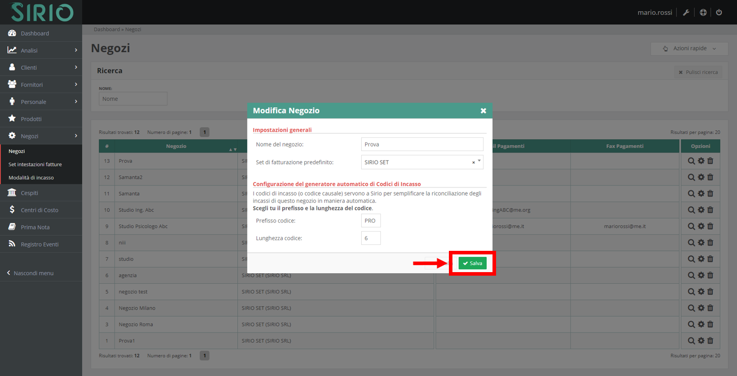 Configurare codice pagamento, punto 3