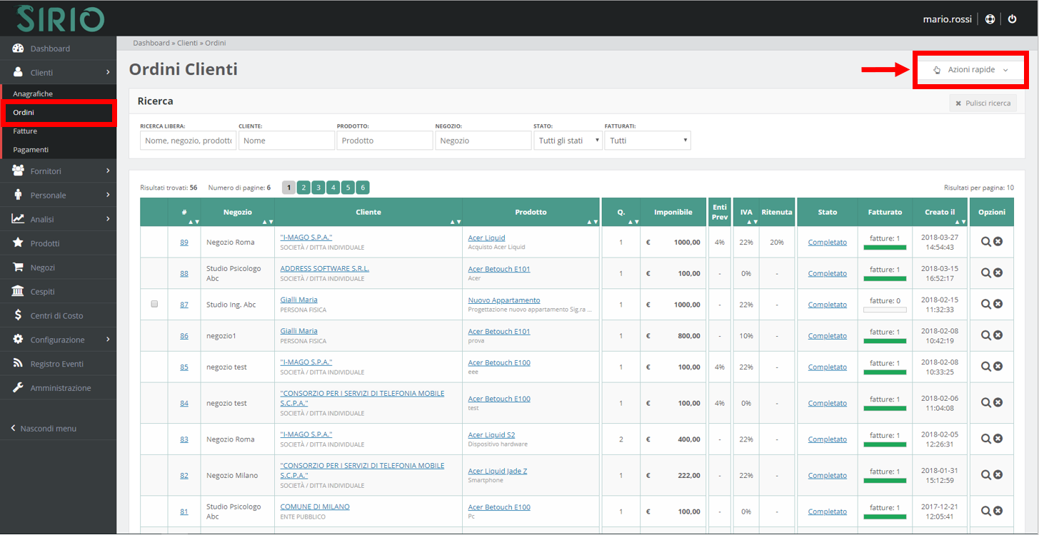 Esportare lista ordini, punto 1