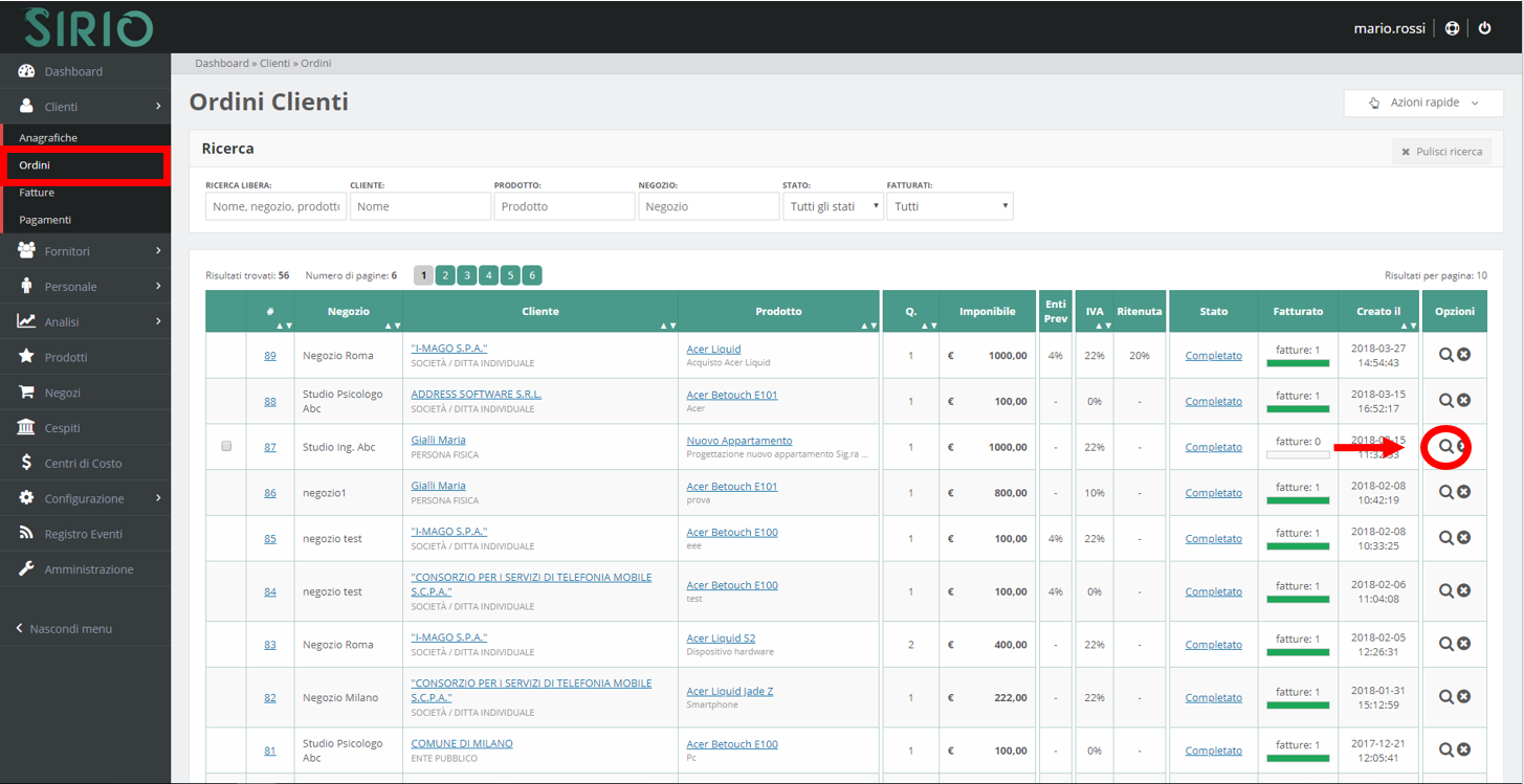 Modificare ordini clienti, punto 1