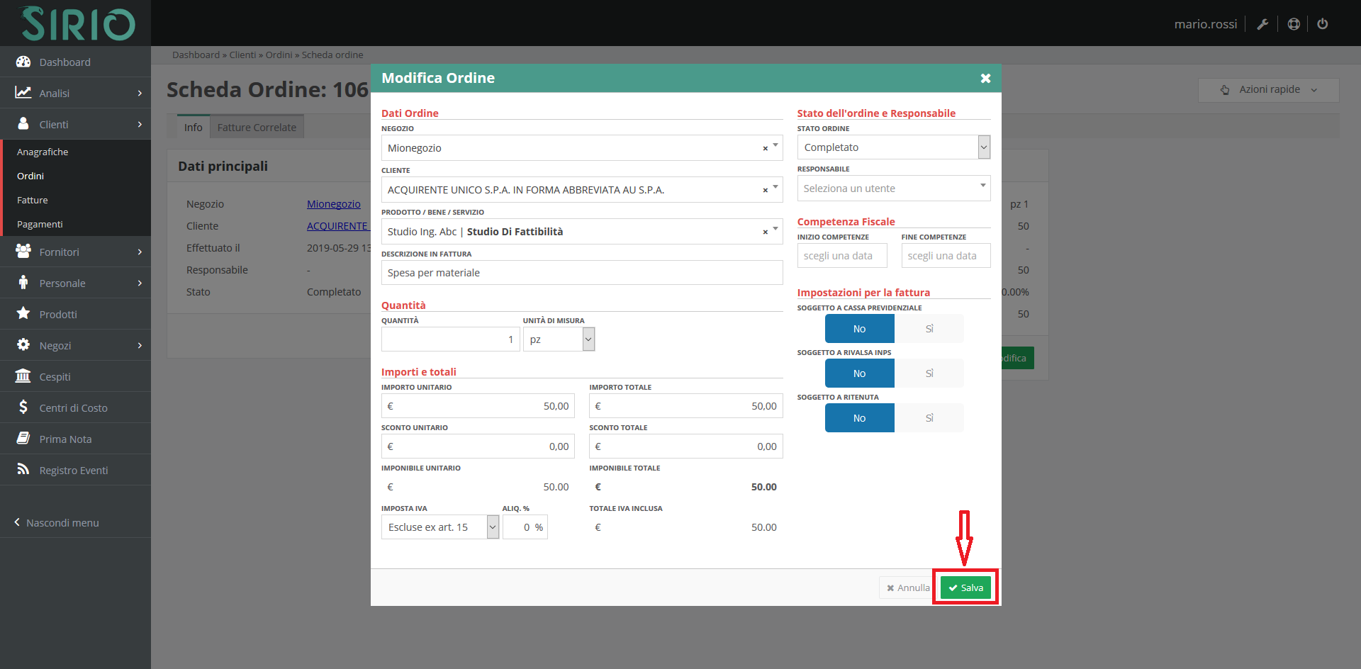 Modificare ordini clienti, punto 5