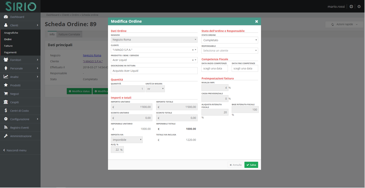 Modificare ordini clienti, punto 4