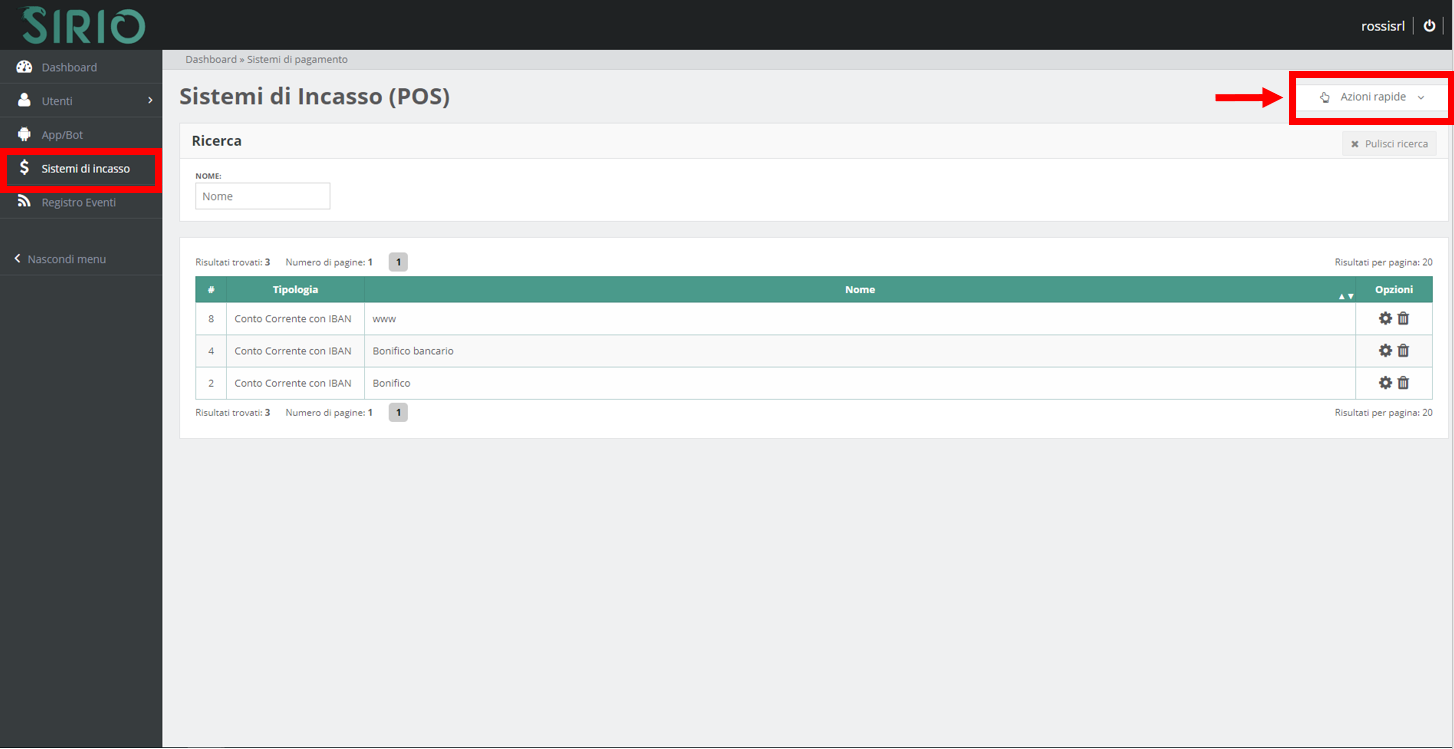 Configurare sistema d'incasso, punto 2