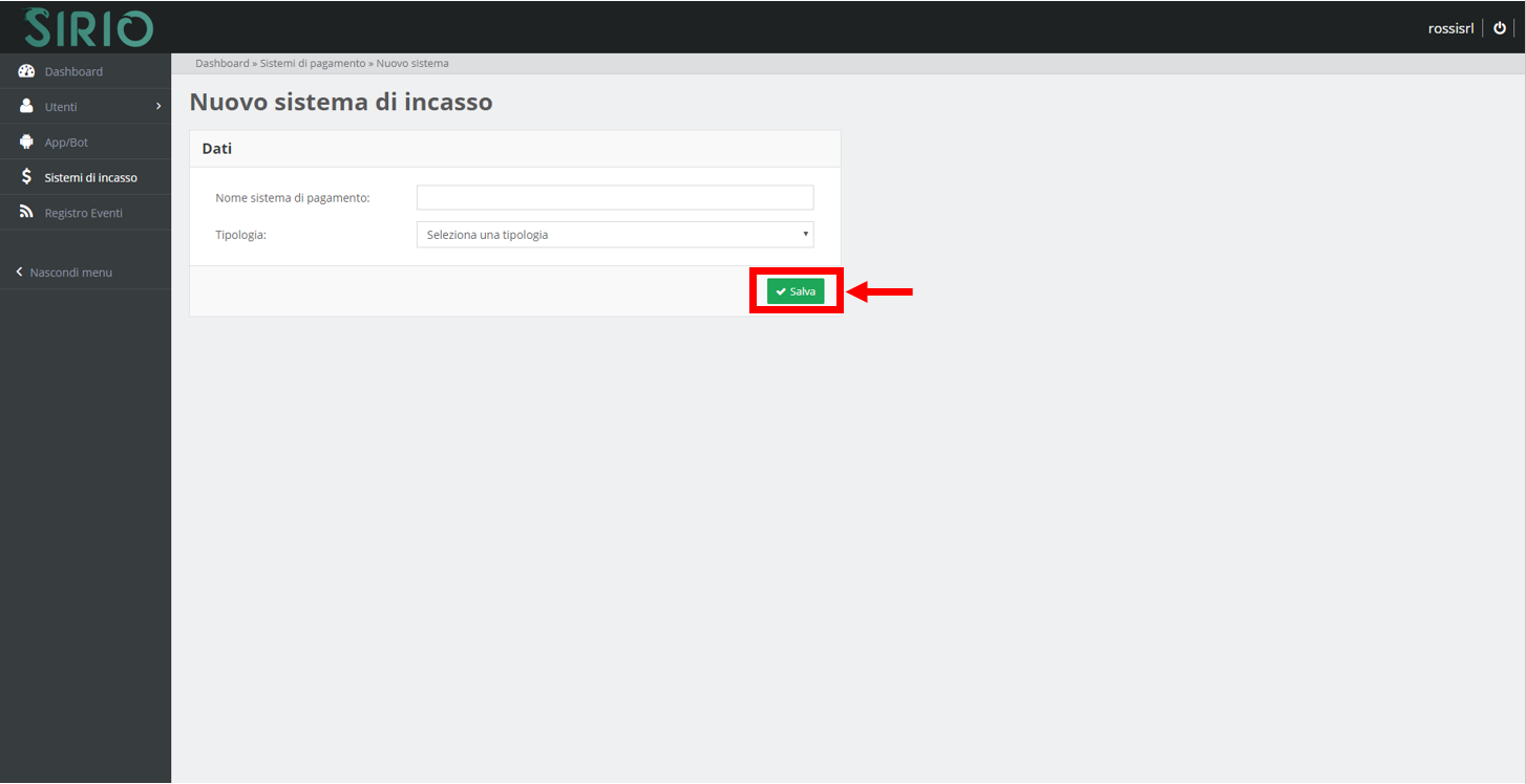 Configurare sistema d'incasso, punto 4