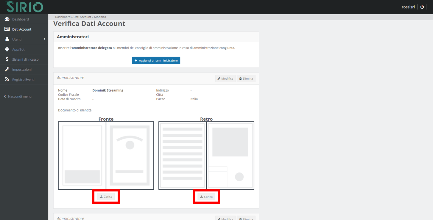 Verifica dati account, punto 4