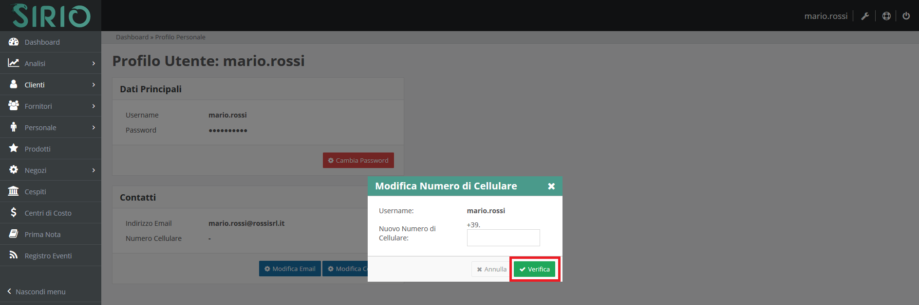 Modifica dati utente, punto 3