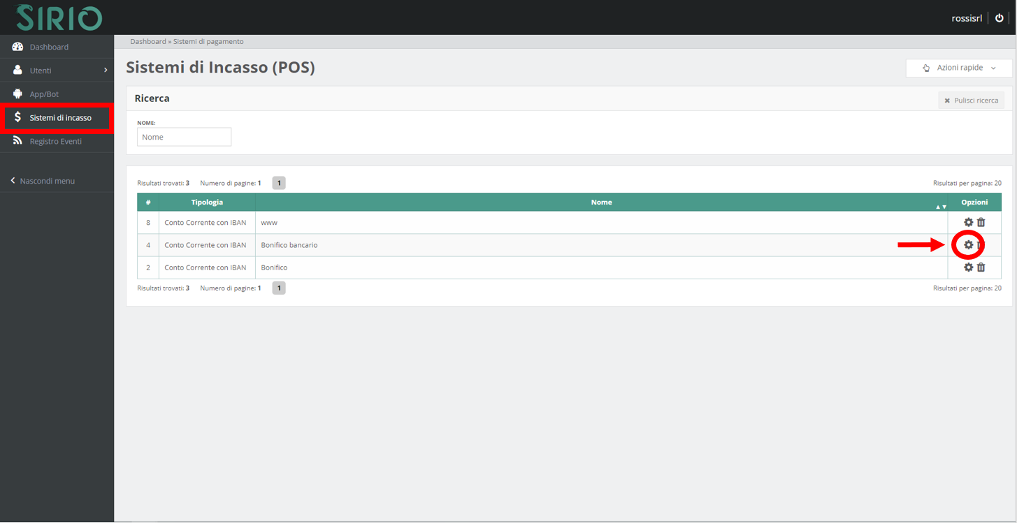 Configurare sistema d'incasso, punto 6