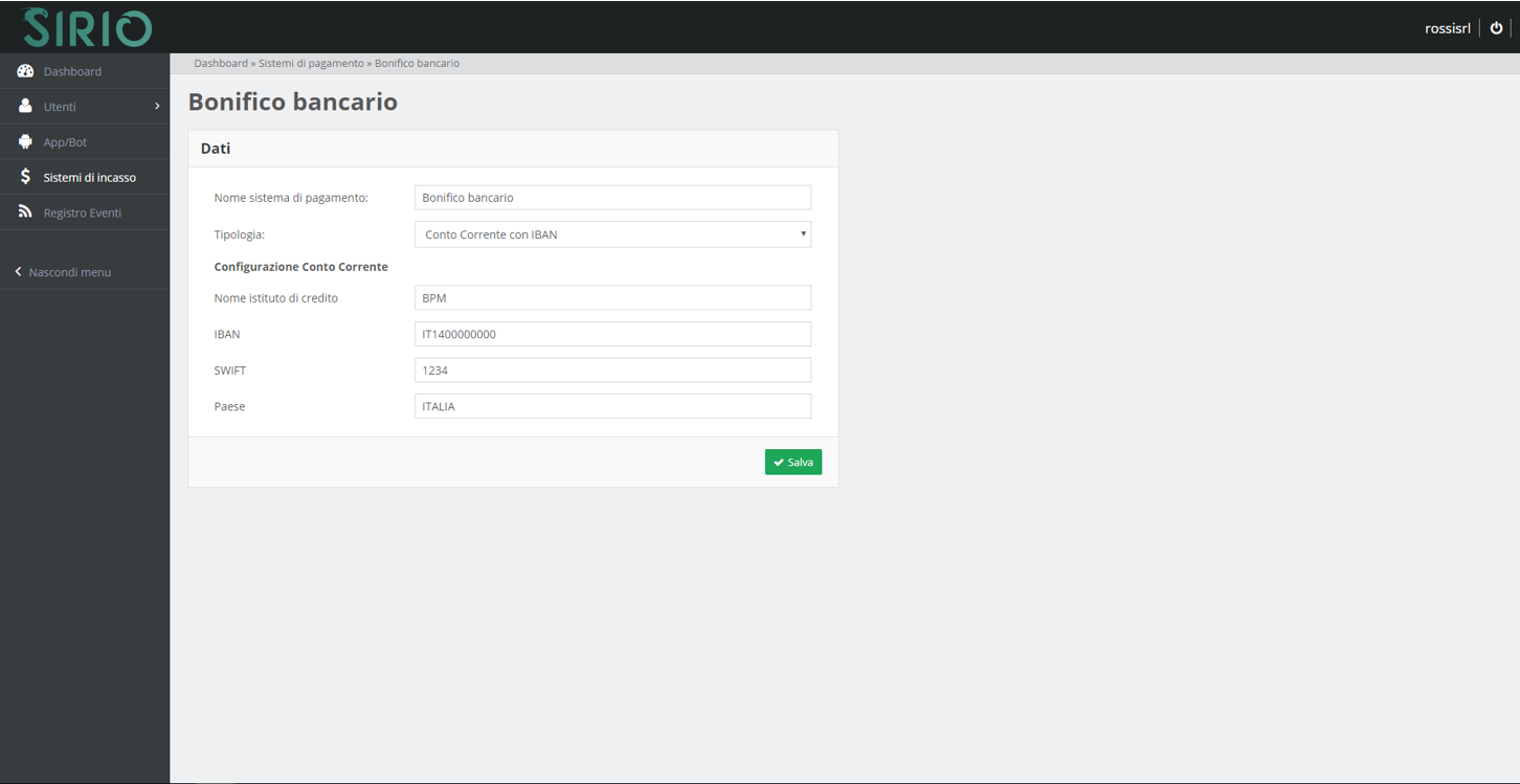 Configurare sistema d'incasso, punto 7