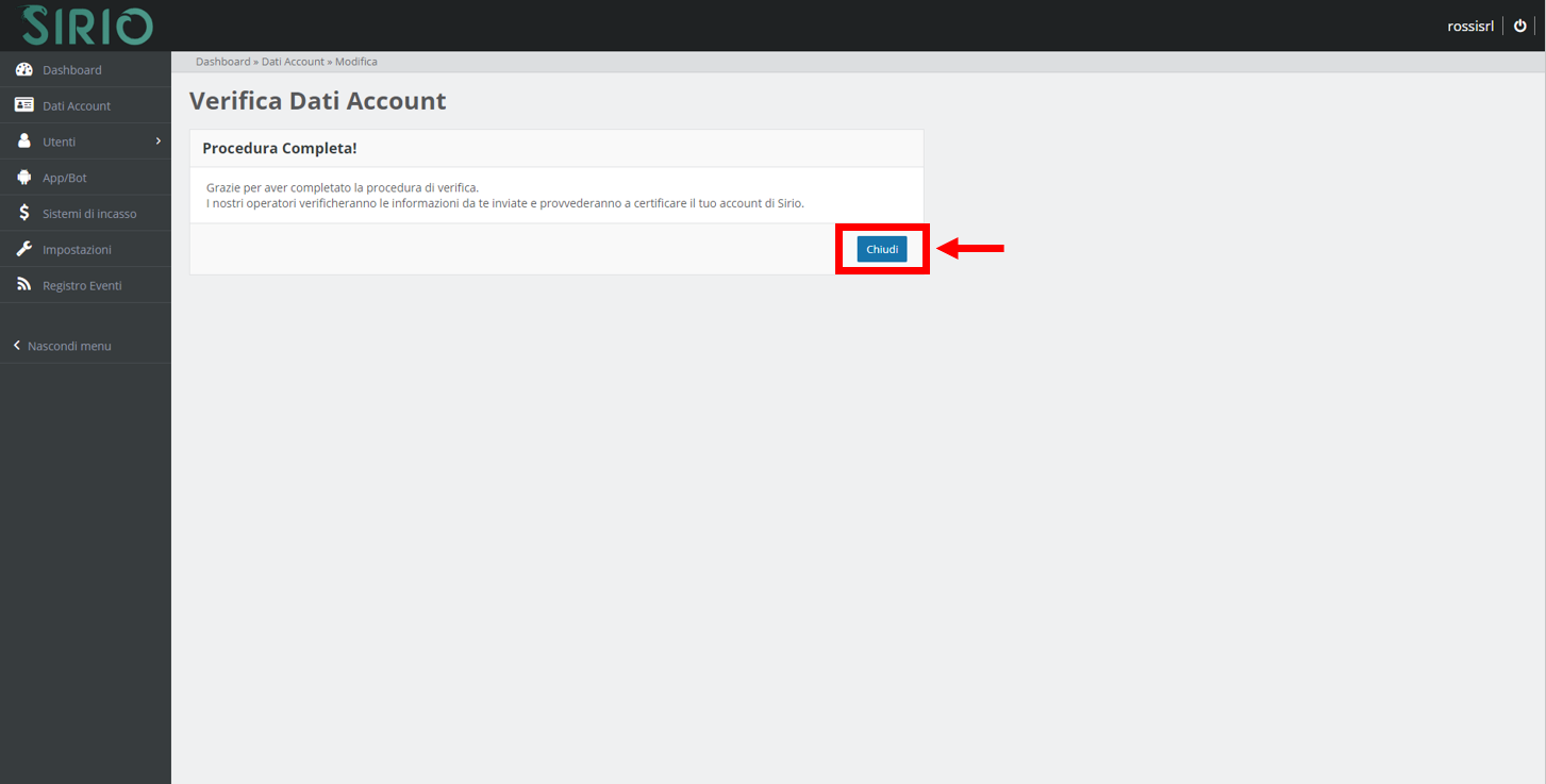 Verifica dati account, punto 7