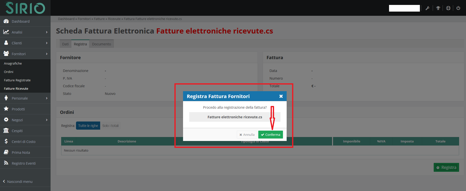 Registrare fatture elettroniche ricevute, punto 4