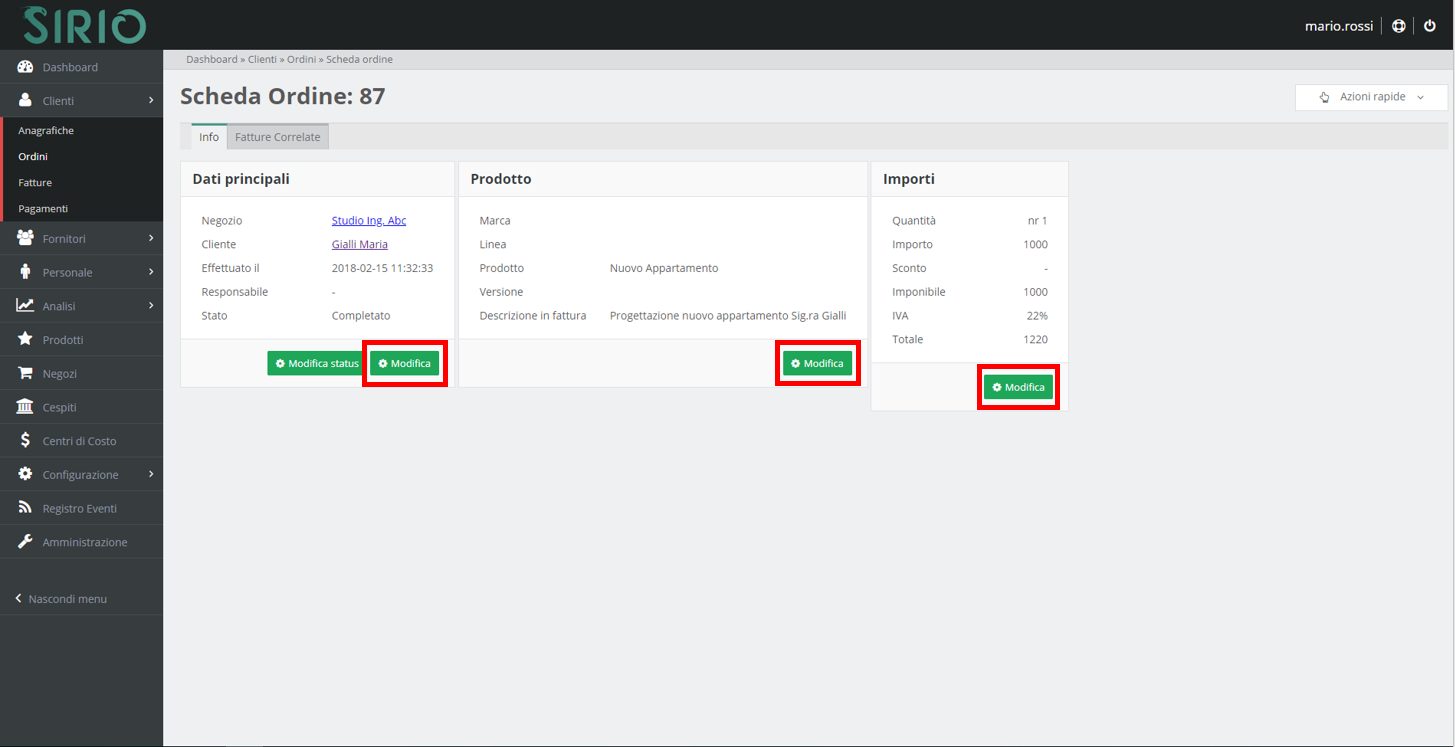 Modificare ordini clienti, punto 2