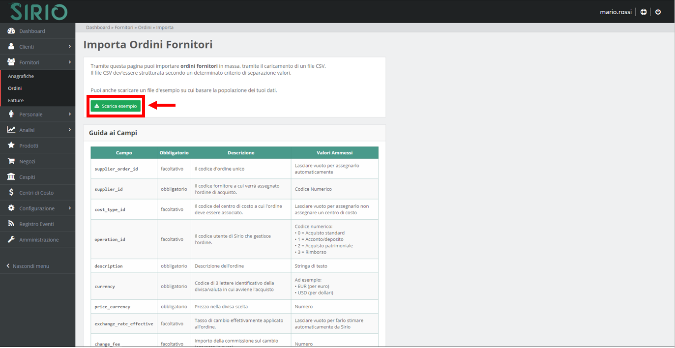 Importare ordini fornitori, punto 2