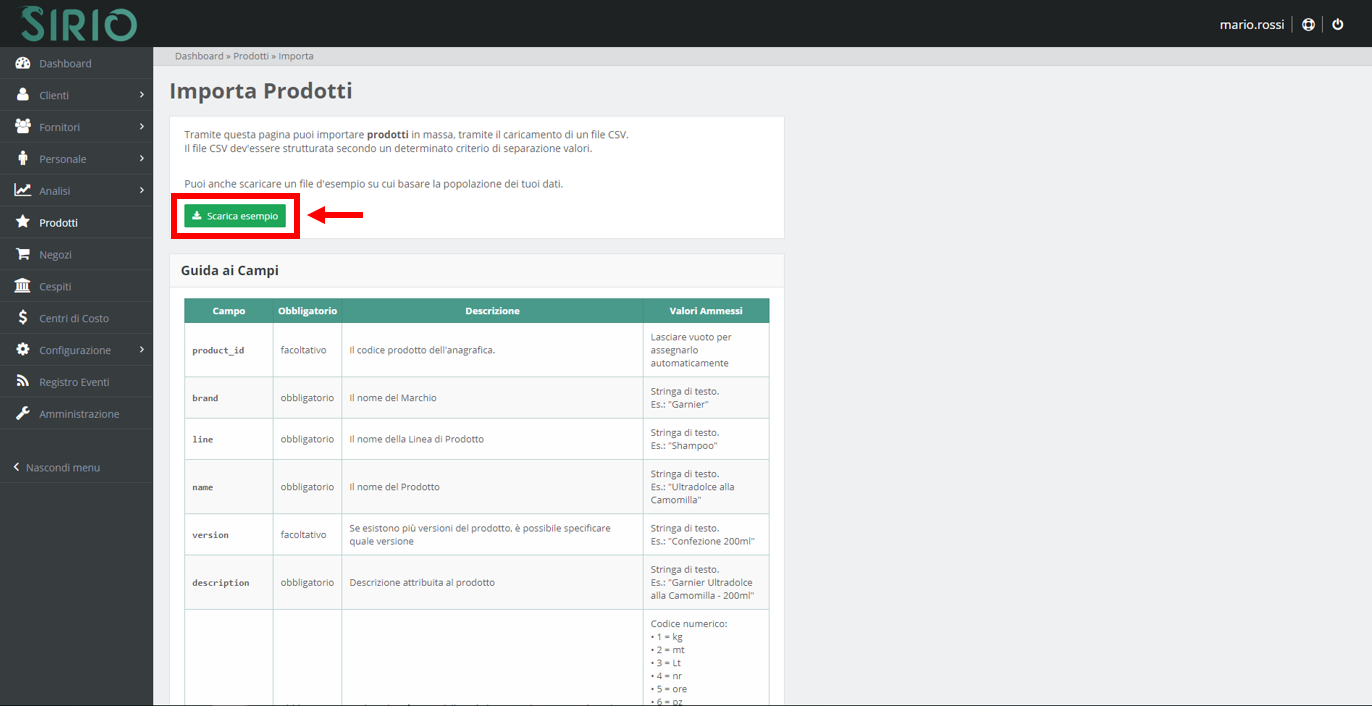 Importare prodotti, punto 2