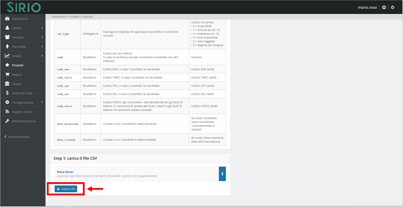 Importare prodotti, punto 4